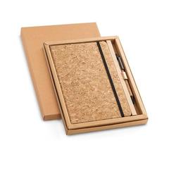 Vue Bloc-notes A5 et biros en liège - Freud de couleur beige| Krokrodeal