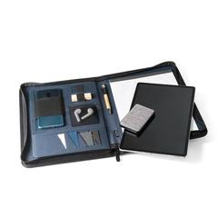 Vue Porte documents A4 en 300D 100% rPET avec fermeture éclair - Emerge folder de couleur bleu| Krokrodeal