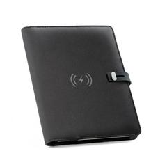 Porte documents A5 en 300D 100% rPET avec chargeur sans fil - Emerge a5 folder publicitaire pas cher