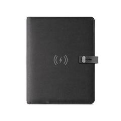 Vue Porte documents A5 en 300D 100% rPET avec chargeur sans fil - Emerge a5 folder de couleur noir| Krokrodeal