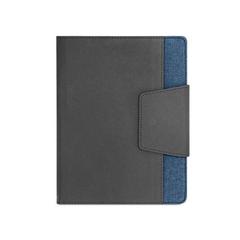 Vue Couverture en PU et tissu polyester avec bloc-notes A5 - Russel de couleur bleu| Krokrodeal