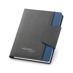 Vue Couverture en PU et tissu polyester avec bloc-notes A5 - Russel de couleur bleu| Krokrodeal