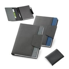 Vue générale Couverture en PU et tissu polyester avec bloc-notes A5 - Russel | Krokrodeal