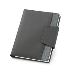 Vue Couverture en PU et tissu polyester avec bloc-notes A5 - Russel de couleur gris| Krokrodeal