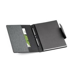 Vue Couverture en PU et tissu polyester avec bloc-notes A5 - Russel de couleur gris| Krokrodeal