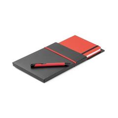 Vue Coffret stylo à bille et bloc-notes A5 - Shaw de couleur rouge| Krokrodeal
