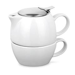 Vue Set à thé 2 en 1 en porcelaine - Cole de couleur blanc| Krokrodeal