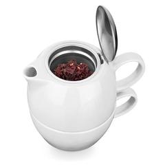 Vue Set à thé 2 en 1 en porcelaine - Cole de couleur blanc| Krokrodeal