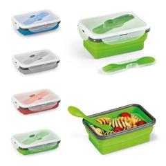Vue générale SAFFRON. Lunch Box. Boîte hermétique rétractable en silicone et PP 640 mL | Krokrodeal