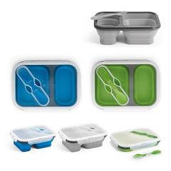 Vue générale DILL. Lunch Box. Boîte hermétique rétractable en silicone et PP (480 et 760 mL) | Krokrodeal