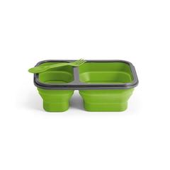 Vue DILL. Lunch Box. Boîte hermétique rétractable en silicone et PP (480 et 760 mL) de couleur vert| Krokrodeal