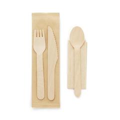 Vue Ensemble de couverts en bois - Suya de couleur beige| Krokrodeal
