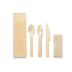 Vue Ensemble de couverts en bois - Suya de couleur beige| Krokrodeal