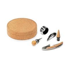 Vue Set à vin en bois et métal dans une boîte en liège - Moreto de couleur beige| Krokrodeal