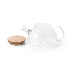 Vue Théière en verre borosilicate 750mL avec couvercle en bambou - Snead de couleur beige| Krokrodeal