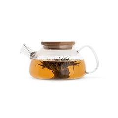 Vue Théière en verre borosilicate 750mL avec couvercle en bambou - Snead de couleur beige| Krokrodeal