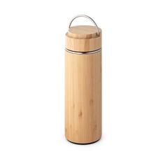 Vue Thermos 440mL en bambou et acier inox - Sow de couleur beige| Krokrodeal
