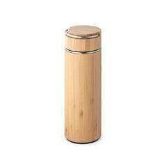 Vue Thermos 440mL en bambou et acier inox - Sow de couleur beige| Krokrodeal