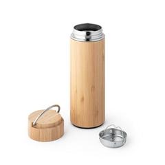 Vue Thermos 440mL en bambou et acier inox - Sow de couleur beige| Krokrodeal