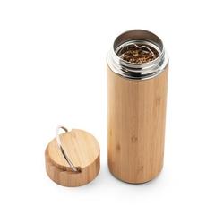 Vue Thermos 440mL en bambou et acier inox - Sow de couleur beige| Krokrodeal