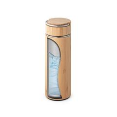Vue Thermos 440mL en bambou et acier inox - Sow de couleur beige| Krokrodeal