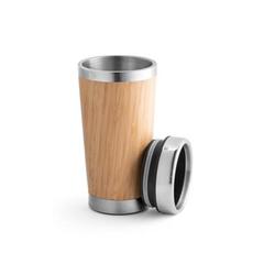 Vue Tasse de voyage 500mL en babou et acier inox - Pietro de couleur beige| Krokrodeal