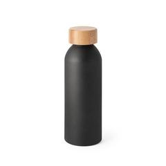 Vue Bouteille 550mL en aluminium avec bouchon en bambou - Queta de couleur noir| Krokrodeal