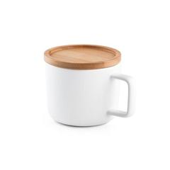 Vue Tasse en céramique 230 mL avec couvercle et base en bambou - Fangio de couleur blanc| Krokrodeal