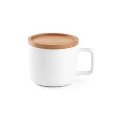 Vue Tasse en céramique 230 mL avec couvercle et base en bambou - Fangio de couleur blanc| Krokrodeal
