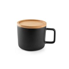 Vue Tasse en céramique 230 mL avec couvercle et base en bambou - Fangio de couleur noir| Krokrodeal