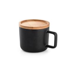 Vue Tasse en céramique 230 mL avec couvercle et base en bambou - Fangio de couleur noir| Krokrodeal