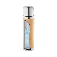 Vue Thermos 450mL en bambou et acier inox - Ceylon de couleur beige| Krokrodeal