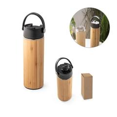 Vue générale Bouteille thermos 440mL en bambou, acier inox et PP - Laver | Krokrodeal