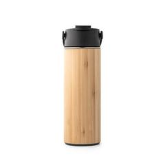 Vue Bouteille thermos 440mL en bambou, acier inox et PP - Laver de couleur noir| Krokrodeal