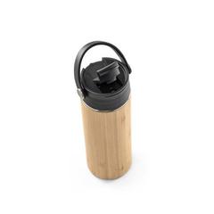 Vue Bouteille thermos 440mL en bambou, acier inox et PP - Laver de couleur noir| Krokrodeal