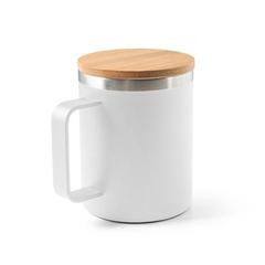 Vue Mug en acier inoxydable recyclé à 90% avec couvercle en bambou 420 mL - Lauda de couleur blanc| Krokrodeal