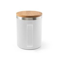 Vue Mug en acier inoxydable recyclé à 90% avec couvercle en bambou 420 mL - Lauda de couleur blanc| Krokrodeal