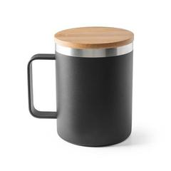 Vue Mug en acier inoxydable recyclé à 90% avec couvercle en bambou 420 mL - Lauda de couleur noir| Krokrodeal