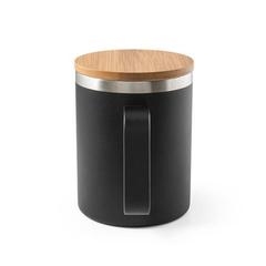 Vue Mug en acier inoxydable recyclé à 90% avec couvercle en bambou 420 mL - Lauda de couleur noir| Krokrodeal