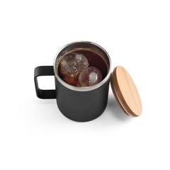 Vue Mug en acier inoxydable recyclé à 90% avec couvercle en bambou 420 mL - Lauda de couleur noir| Krokrodeal