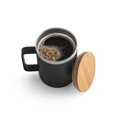 Vue Mug en acier inoxydable recyclé à 90% avec couvercle en bambou 420 mL - Lauda de couleur noir| Krokrodeal
