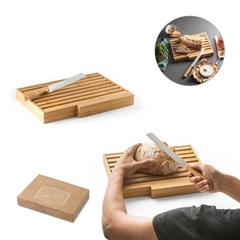 Vue générale Planche à pain en bambou avec couteau inox - Passard | Krokrodeal