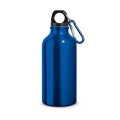 Vue Bouteille de sport 400mL en aluminium avec mousqueton - Landscape de couleur bleu| Krokrodeal