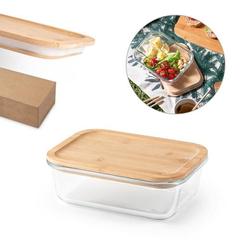 Vue générale PORTOBELLO. Lunch Box. Boîte hermétique en verre borosilicaté et couvercle en bambou 1000 mL | Krokrodeal