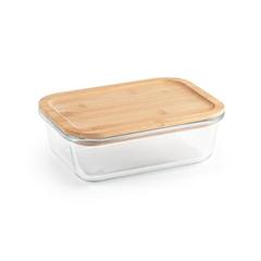 Vue PORTOBELLO. Lunch Box. Boîte hermétique en verre borosilicaté et couvercle en bambou 1000 mL de couleur beige| Krokrodeal