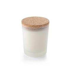 Vue Bougie aromatique dans une coupe en verre avec couvercle en liège 180 g - Duval de couleur blanc| Krokrodeal