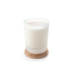 Vue Bougie aromatique dans une coupe en verre avec couvercle en liège 180 g - Duval de couleur blanc| Krokrodeal