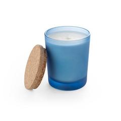 Vue Bougie aromatique dans une coupe en verre avec couvercle en liège 180 g - Duval de couleur bleu| Krokrodeal
