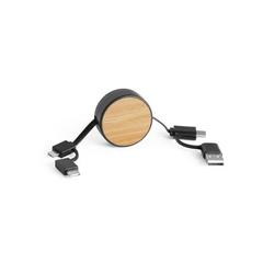 Vue Câble rétractable 5 en 1 en ABS et bambou - Rubins de couleur noir| Krokrodeal