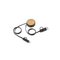 Vue Câble rétractable 5 en 1 en ABS et bambou - Rubins de couleur noir| Krokrodeal